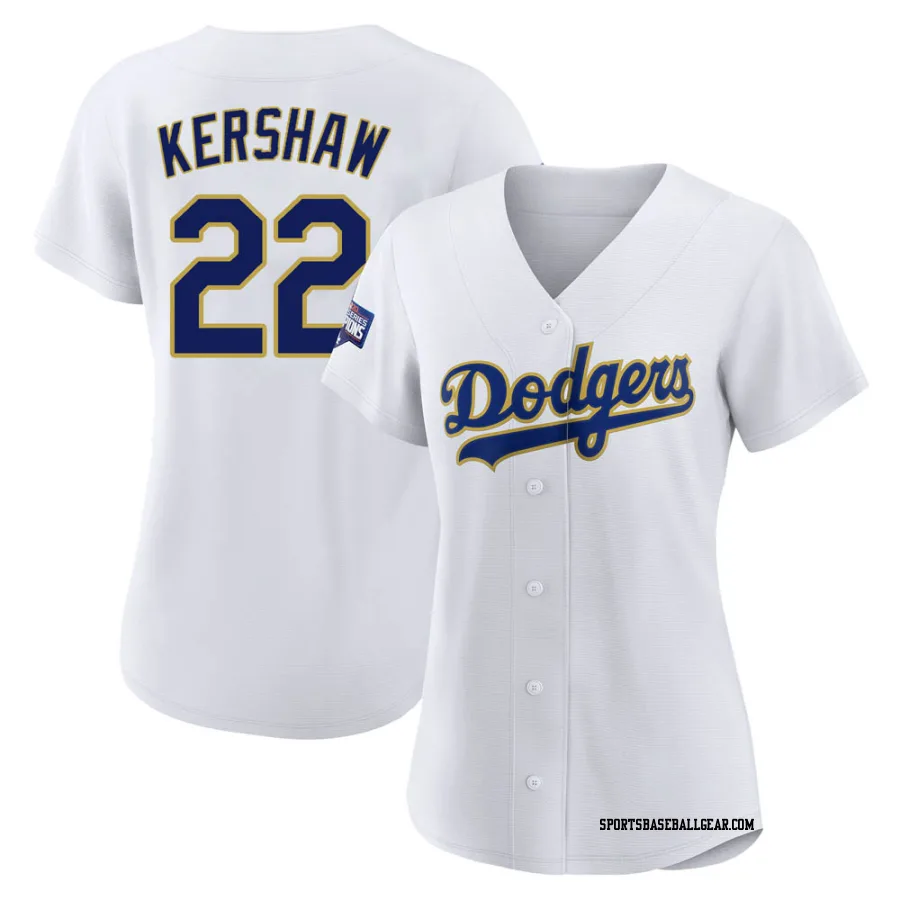 Clayton Kershaw Women's Los Angeles Dodgers White/Gold Replica 2021 Gold Program Player Jersey