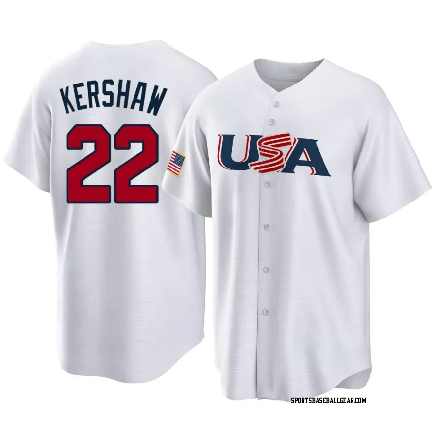 Clayton Kershaw Youth Los Angeles Dodgers White Replica USA Baseball 2023 World Baseball Classic Jersey