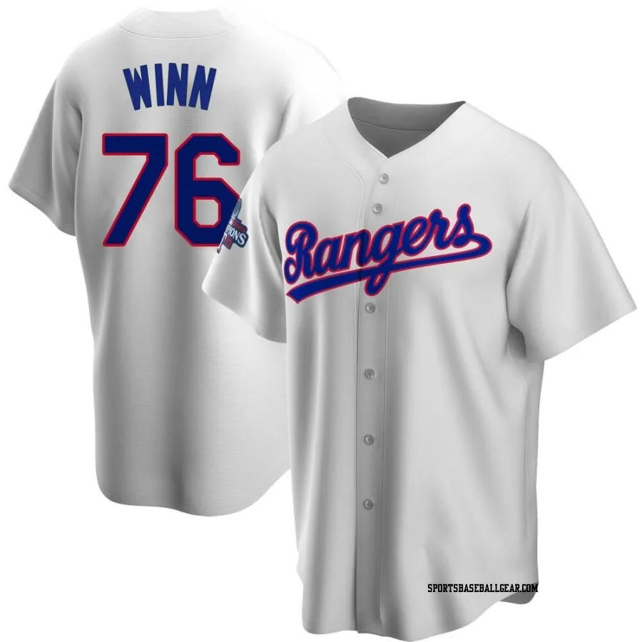 Cole Winn Men's Texas Rangers White Replica Home Cooperstown Collection 2023 World Series Champions Jersey