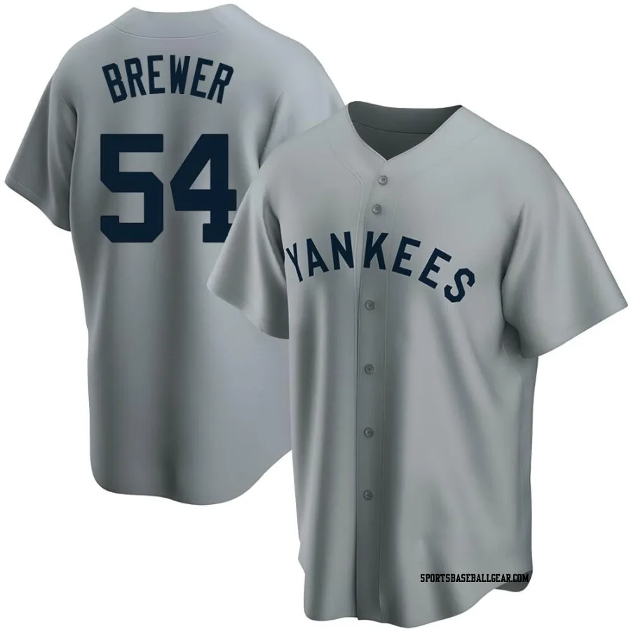 Colten Brewer Men's New York Yankees Gray Replica Road Cooperstown Collection Jersey