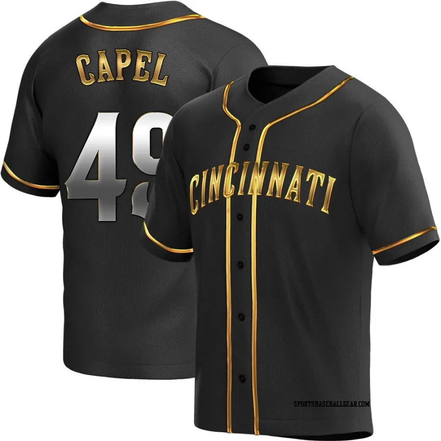 Conner Capel Men's Cincinnati Reds Black Golden Replica Alternate Jersey