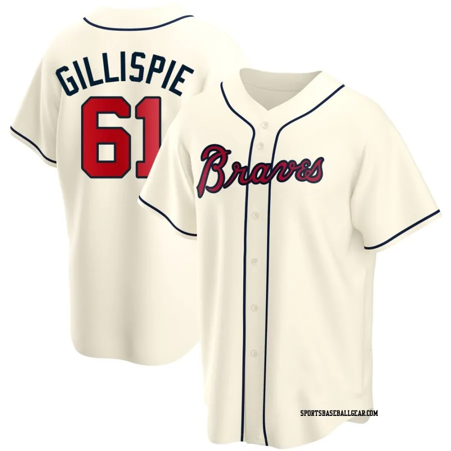 Connor Gillispie Men's Atlanta Braves Cream Replica Alternate Jersey