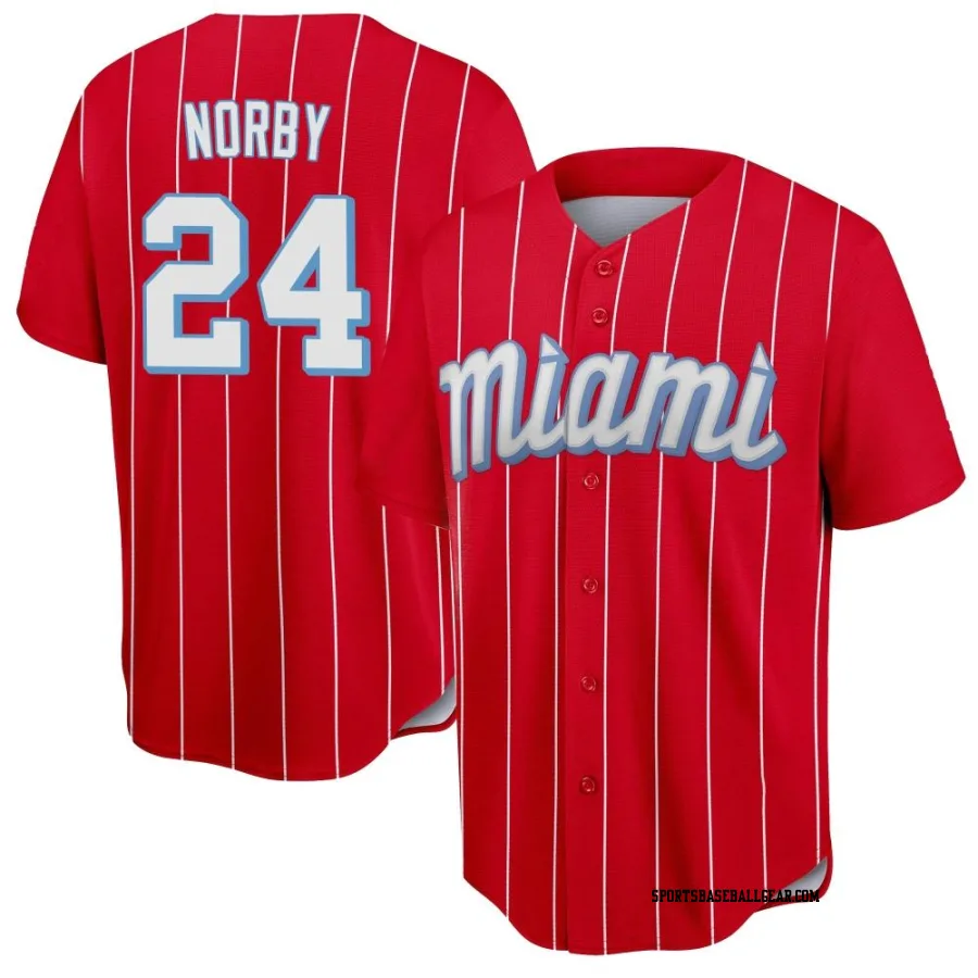 Connor Norby Men's Miami Marlins Red Replica 2021 City Connect Jersey