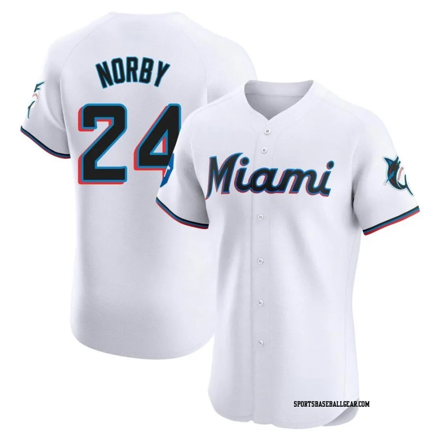 Connor Norby Men's Miami Marlins White Elite Home Patch Jersey