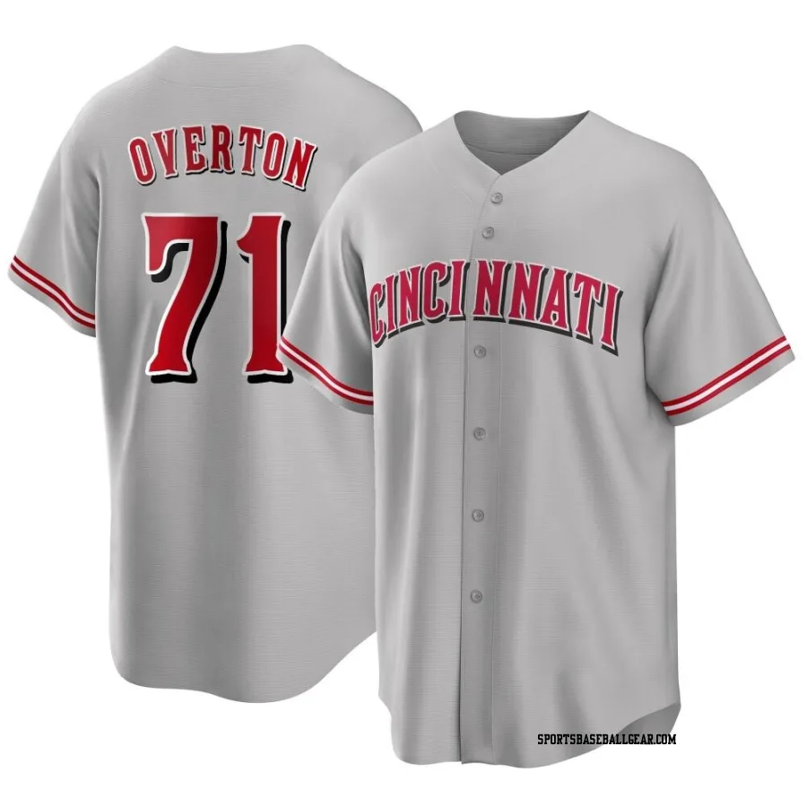 Connor Overton Men's Cincinnati Reds Gray Replica Road Jersey