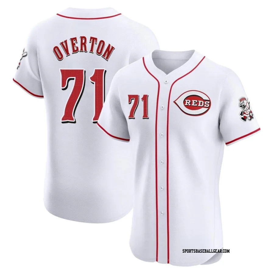 Connor Overton Men's Cincinnati Reds White Elite Home Patch Jersey