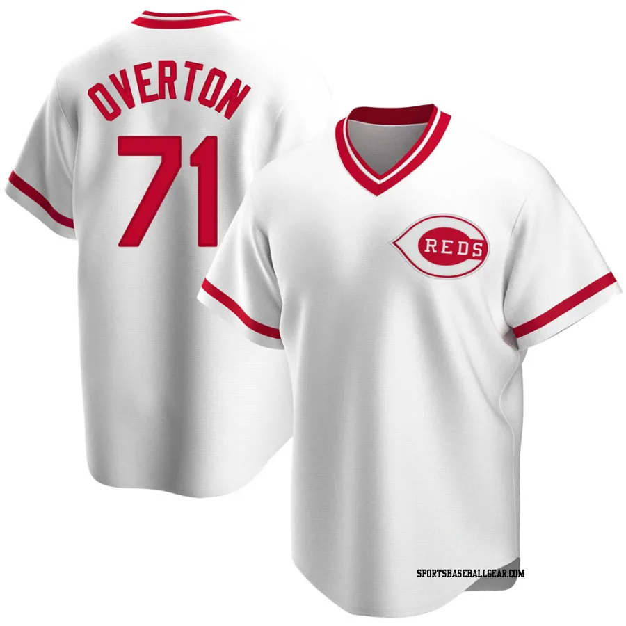 Connor Overton Men's Cincinnati Reds White Replica Home Cooperstown Collection Jersey