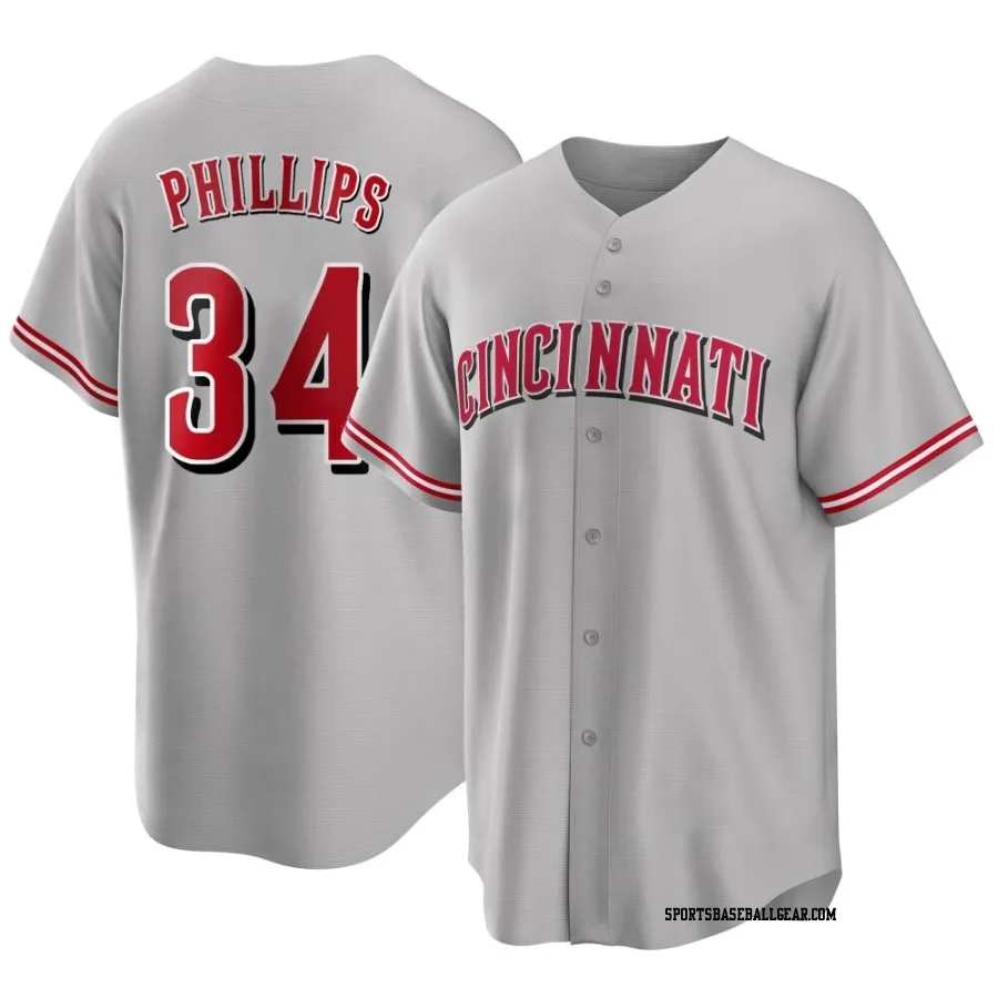 Connor Phillips Men's Cincinnati Reds Gray Replica Road Jersey