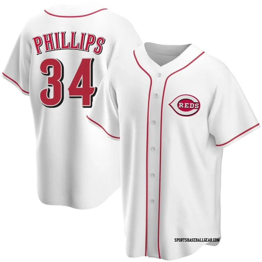 Connor Phillips Youth Cincinnati Reds White Replica Home Jersey