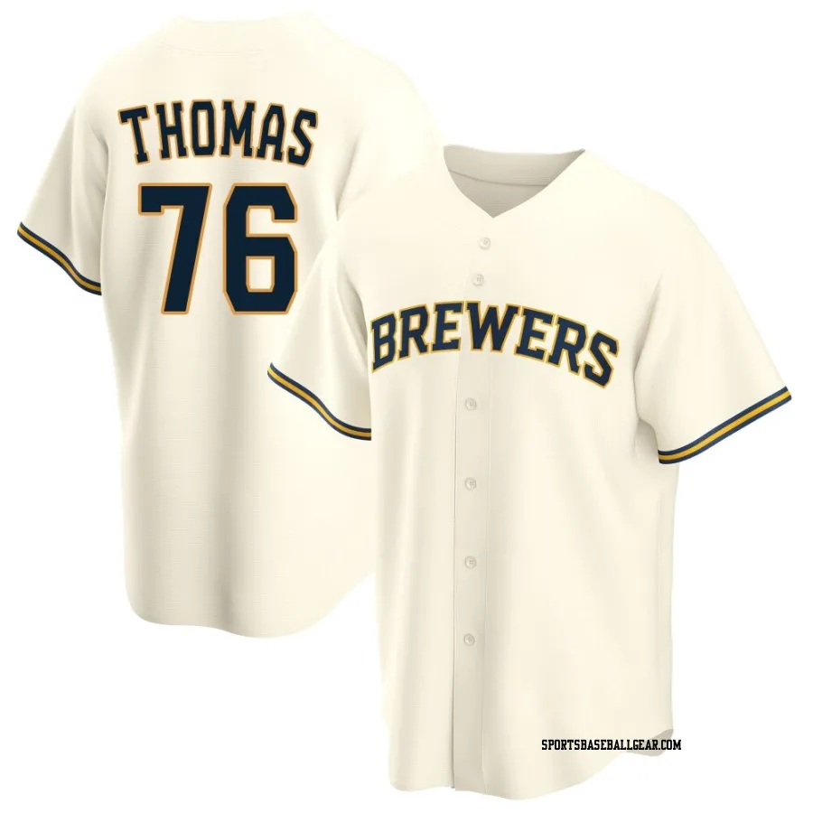 Connor Thomas Men's Milwaukee Brewers Cream Replica Home Jersey