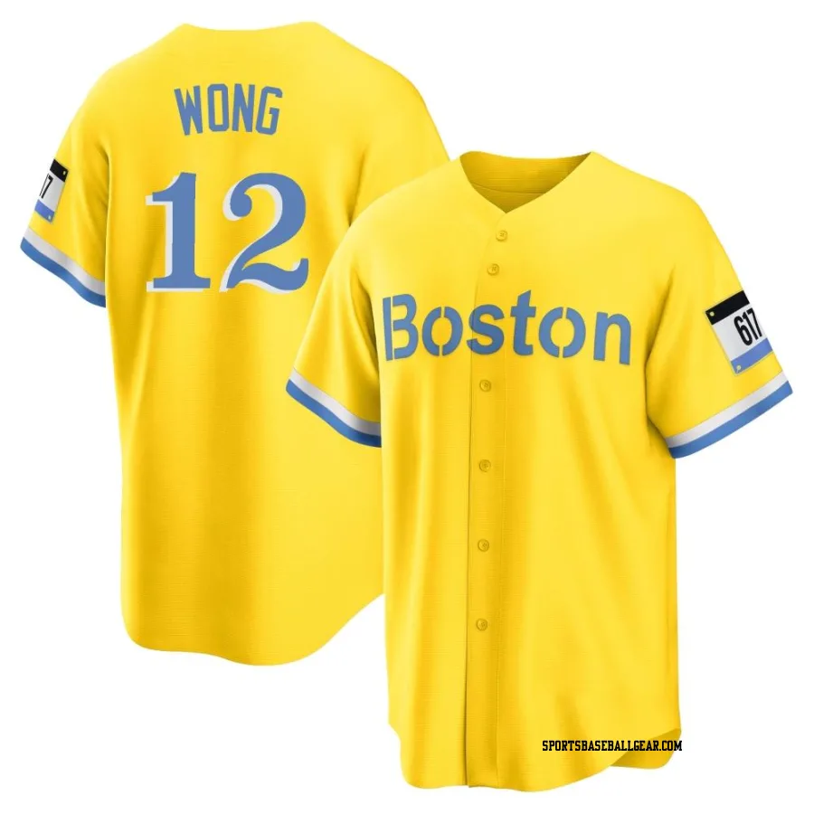 Connor Wong Men's Boston Red Sox Gold/Light Replica Blue 2021 City Connect Player Jersey