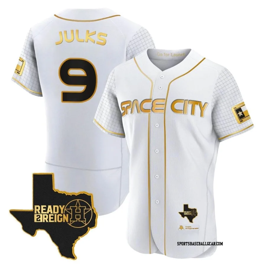 Corey Julks Men's Houston Astros White/Gold Authentic 2023 Space City Ready 2 Reign Flex Base Jersey