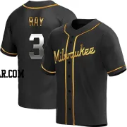 Corey Ray Men's Milwaukee Brewers Black Golden Replica Alternate Jersey