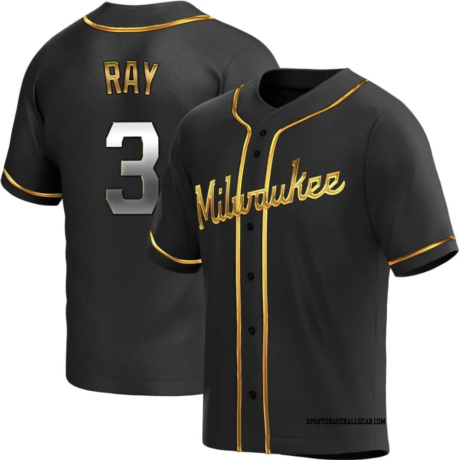 Corey Ray Men's Milwaukee Brewers Black Golden Replica Alternate Jersey