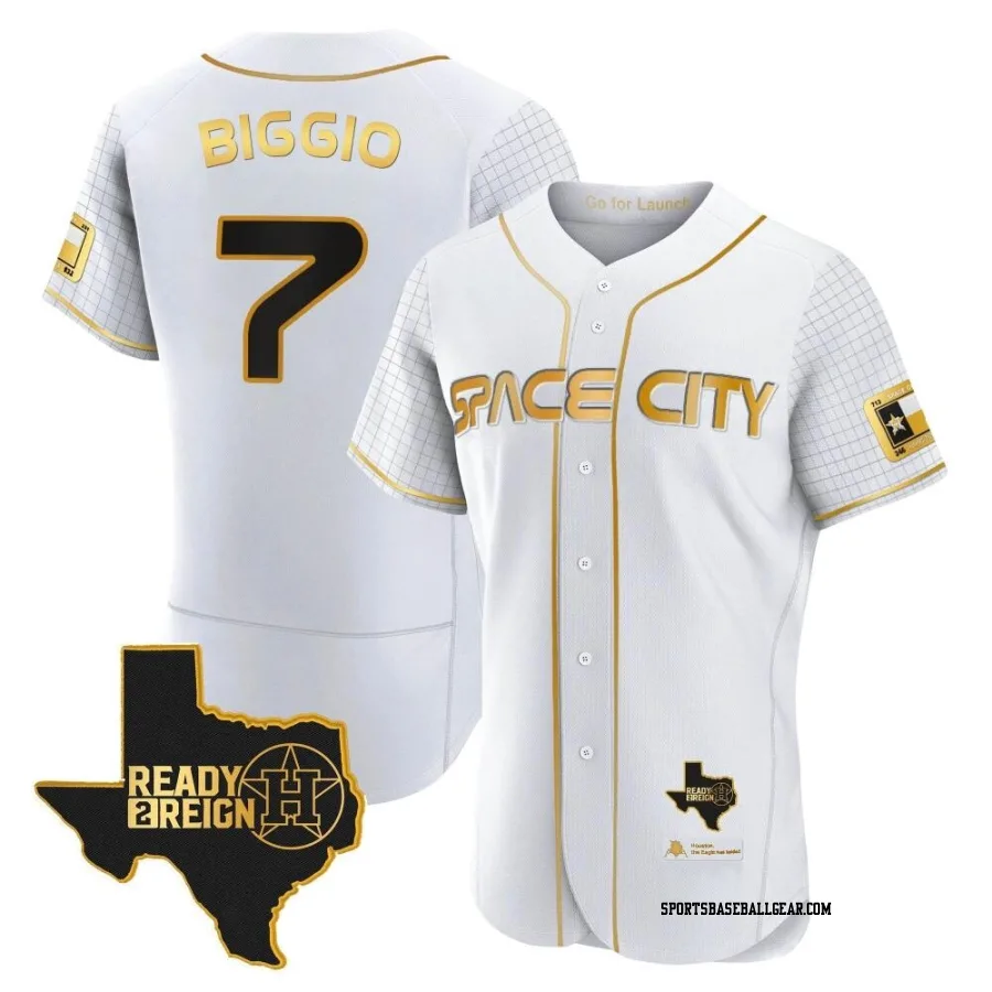 Craig Biggio Men's Houston Astros White/Gold Authentic 2023 Space City Ready 2 Reign Flex Base Jersey