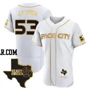 Cristian Javier Men's Houston Astros White/Gold Authentic 2023 Space City Ready 2 Reign Flex Base Jersey