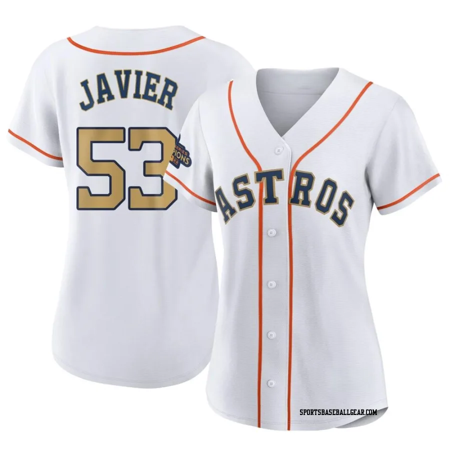 Cristian Javier Women's Houston Astros Gold Authentic White 2023 Collection Jersey