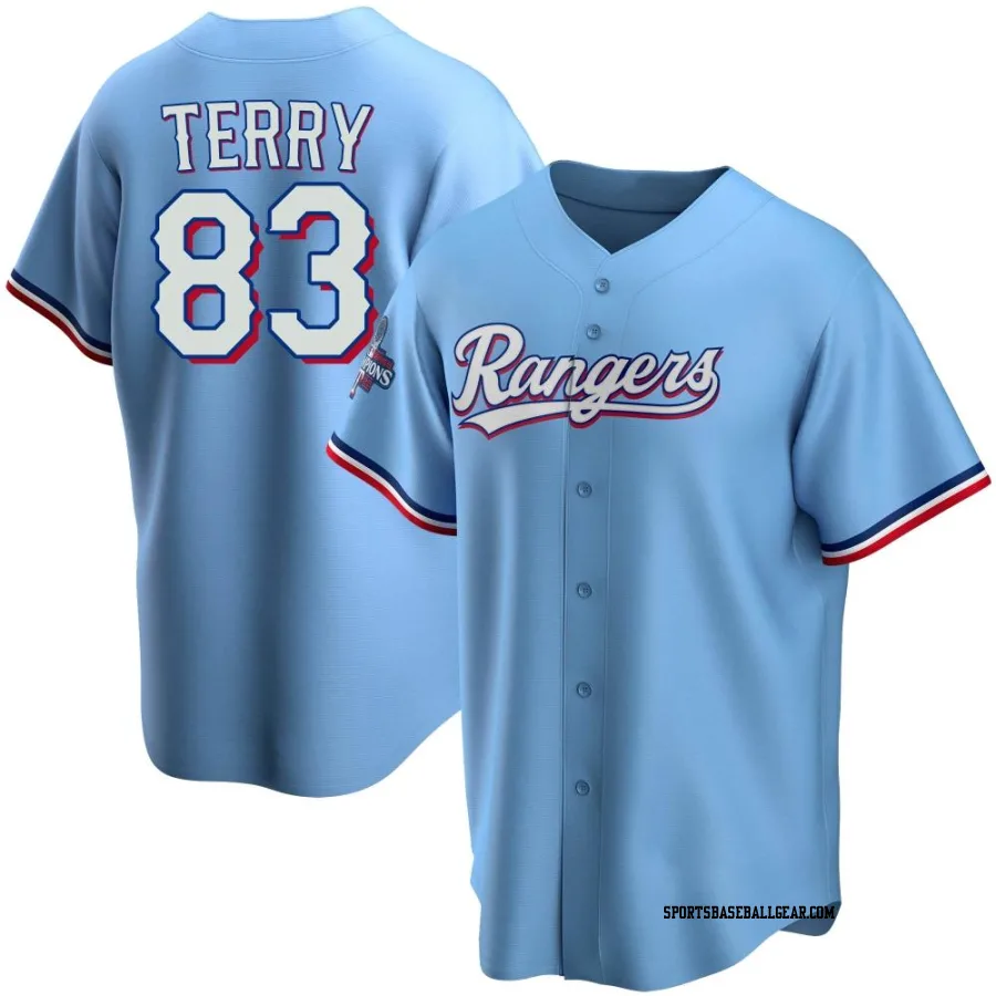 Curtis Terry Youth Texas Rangers Light Blue Replica Alternate 2023 World Series Champions Jersey