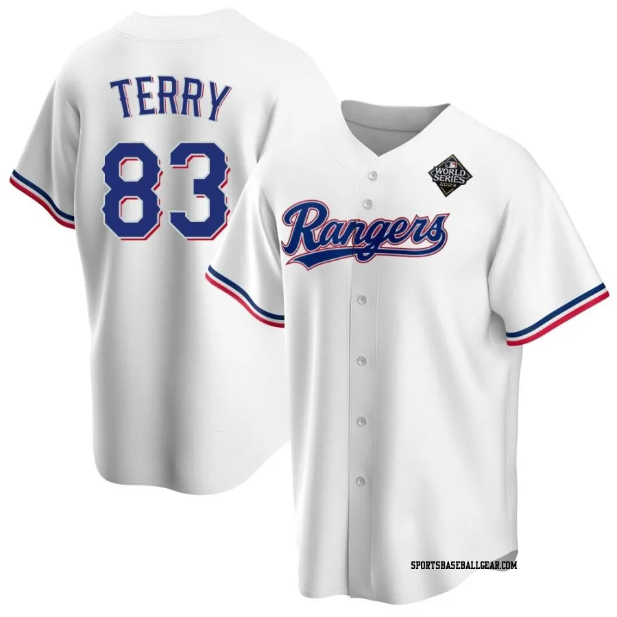 Curtis Terry Youth Texas Rangers White Replica Home 2023 World Series Jersey