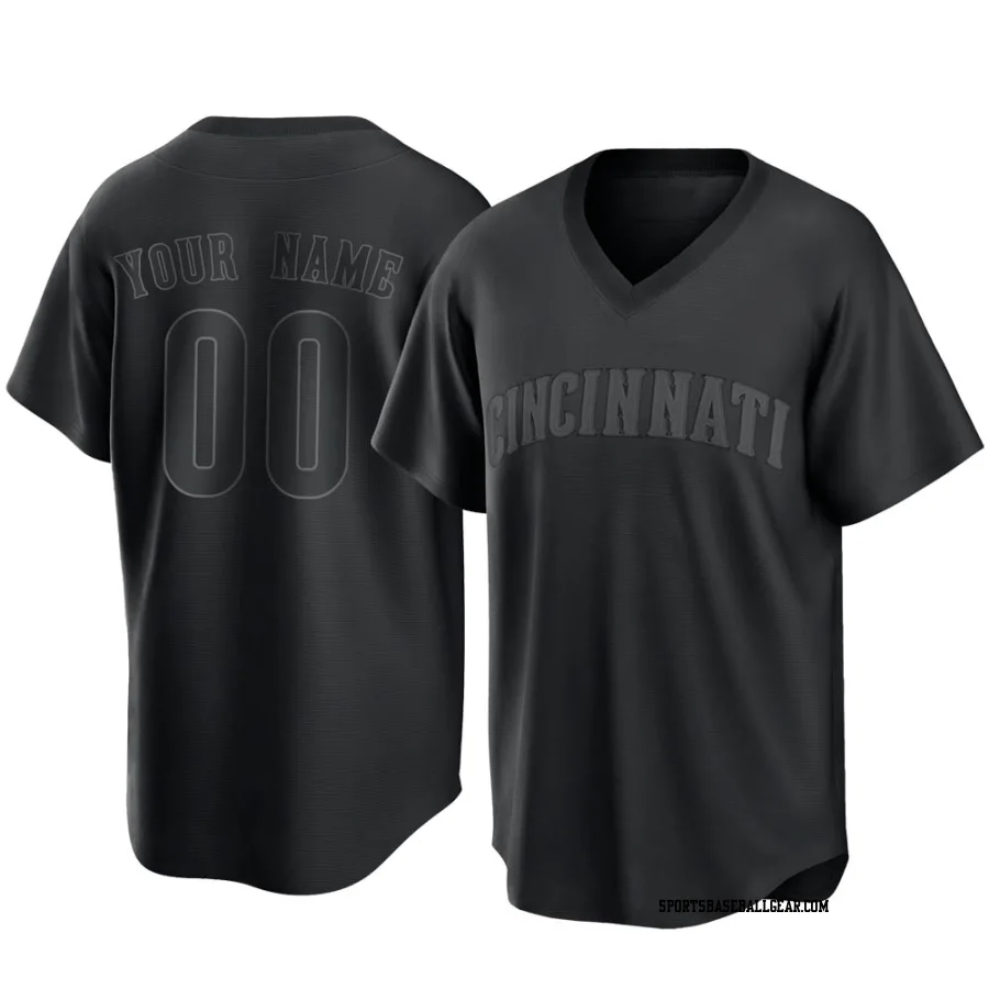 Custom Men's Cincinnati Reds Black Replica Pitch Fashion Jersey