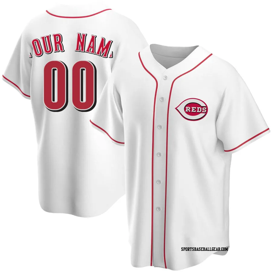 Custom Men's Cincinnati Reds White Replica Home Jersey