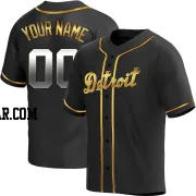 Custom Men's Detroit Tigers Black Golden Replica Alternate Jersey