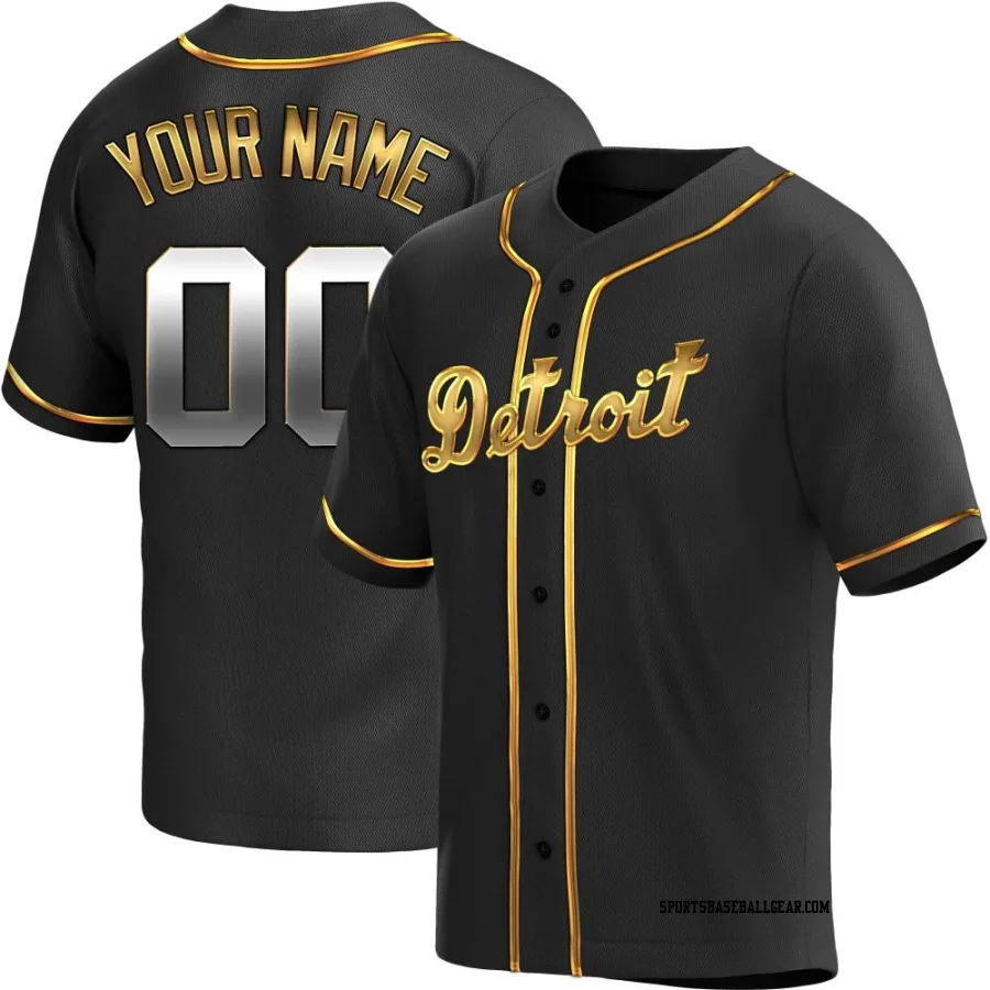 Custom Men's Detroit Tigers Black Golden Replica Alternate Jersey