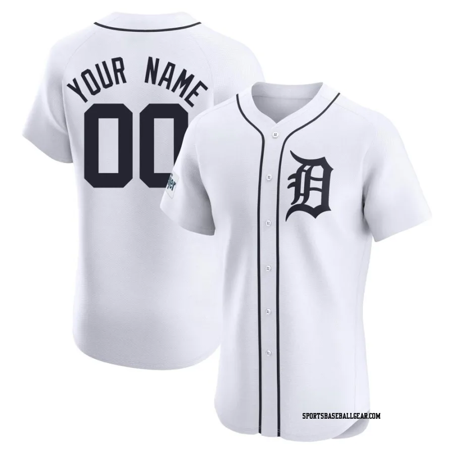 Custom Men's Detroit Tigers White Elite Home Patch Jersey