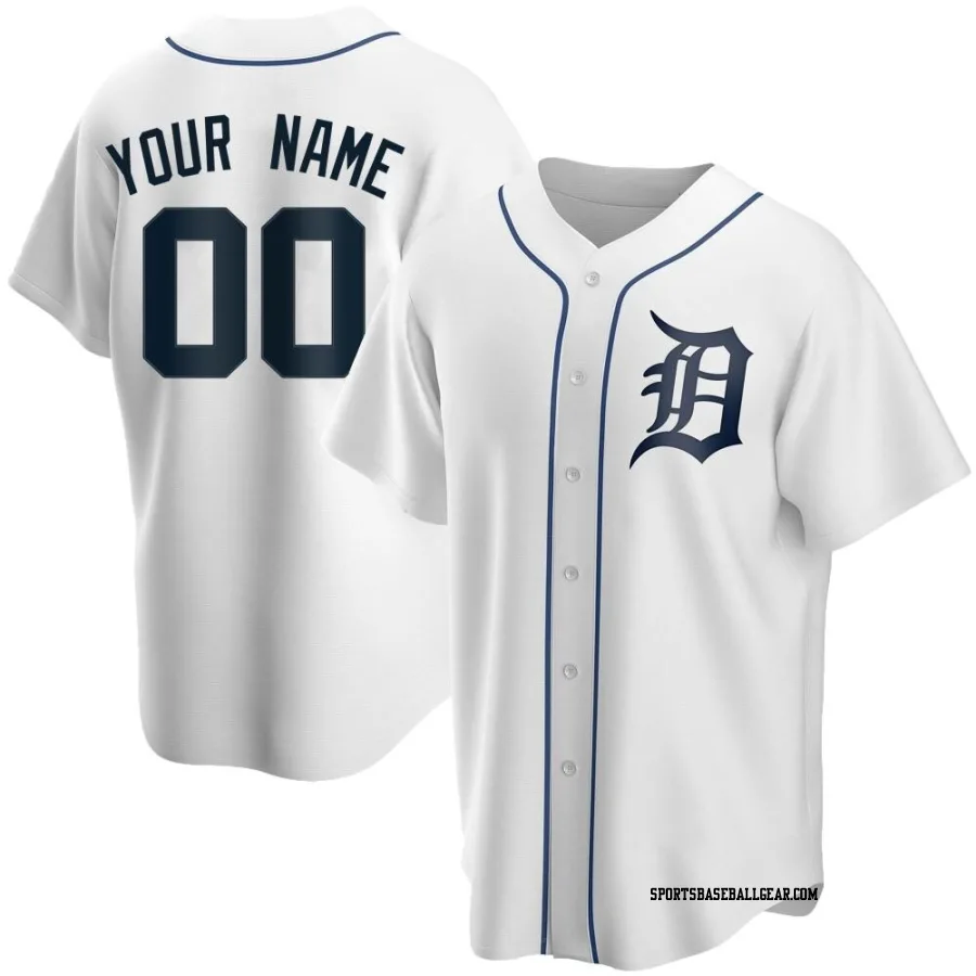 Custom Men's Detroit Tigers White Replica Home Jersey