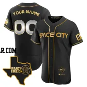 Custom Men's Houston Astros Black/Gold Authentic 2023 Space City Ready 2 Reign Flex Base Jersey