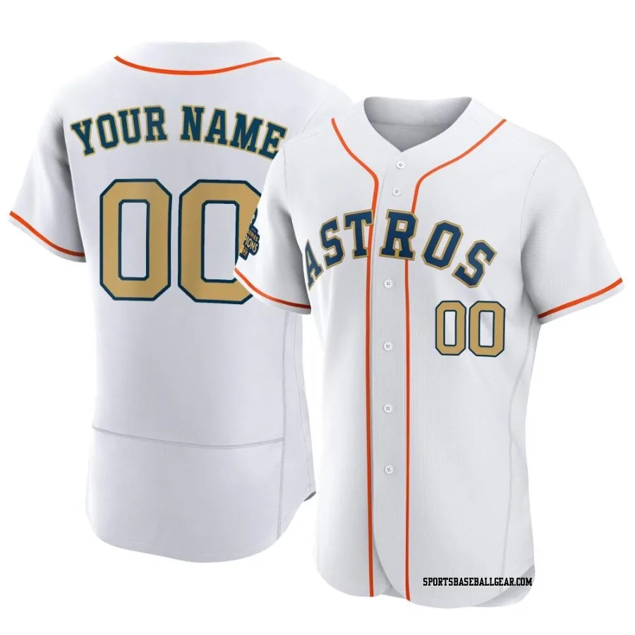 Custom Men's Houston Astros Gold Authentic White 2023 Collection Jersey