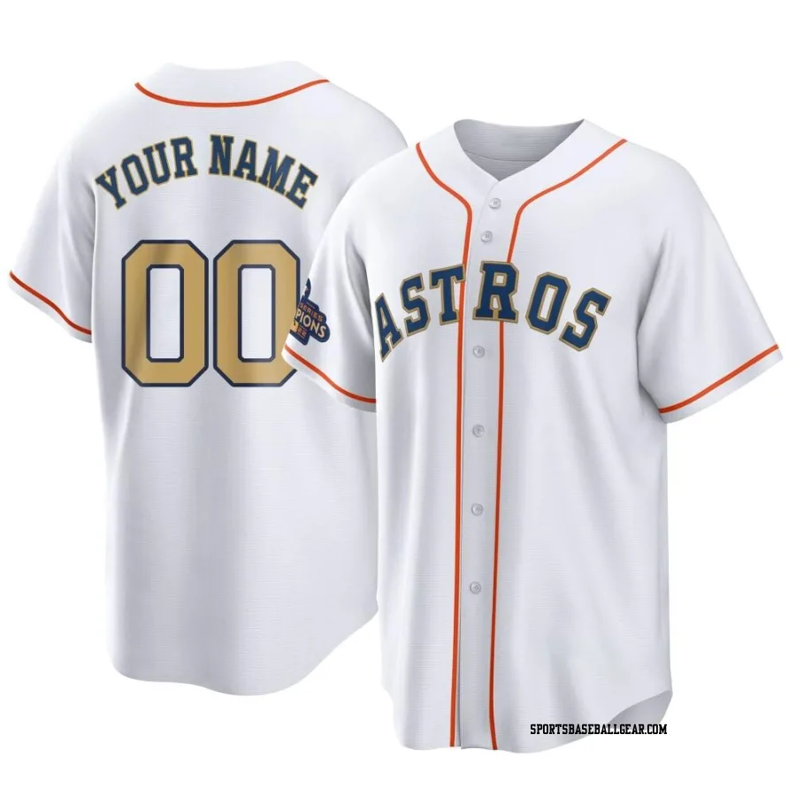 Custom Men's Houston Astros Gold Replica White 2023 Collection Jersey