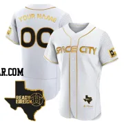 Custom Men's Houston Astros White/Gold Authentic 2023 Space City Ready 2 Reign Flex Base Jersey