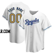 Custom Men's Kansas City Royals Gold Replica White Home Jersey