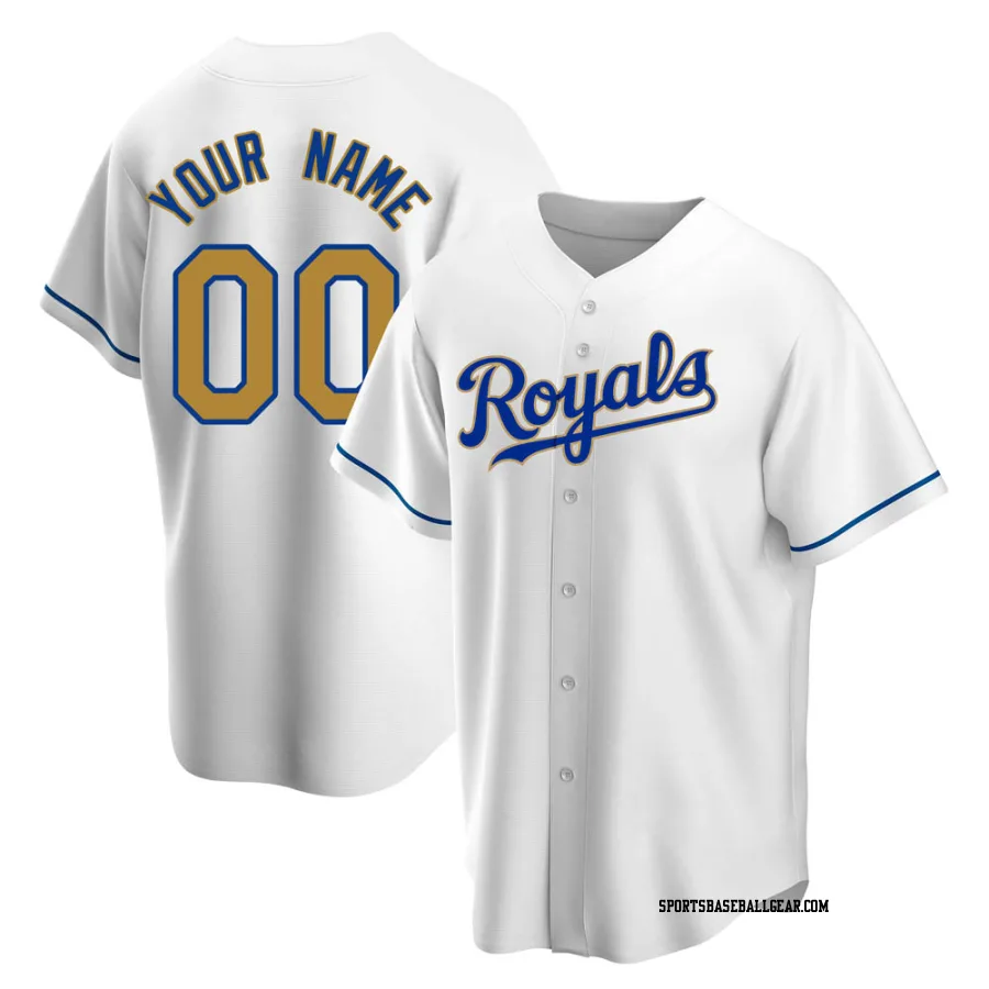 Custom Men's Kansas City Royals Gold Replica White Home Jersey