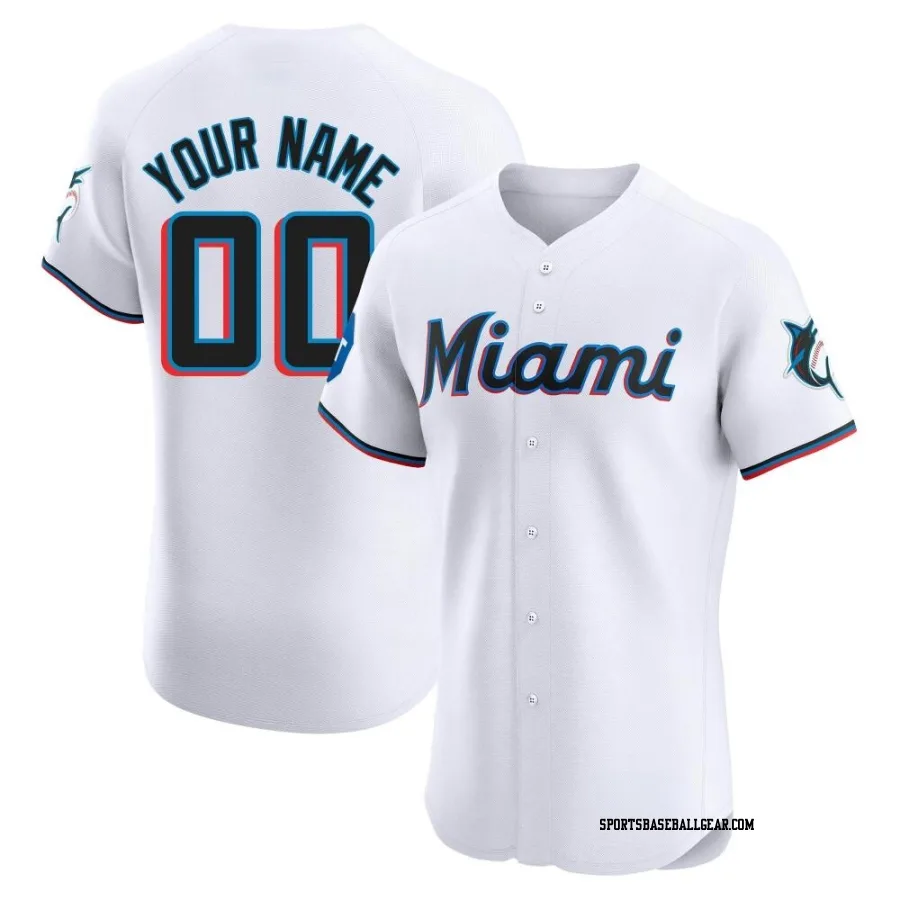 Custom Men's Miami Marlins White Elite Home Patch Jersey