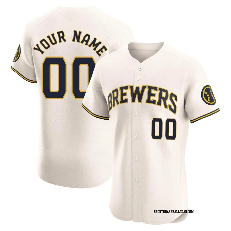 Custom Men's Milwaukee Brewers Cream Elite Home Jersey