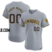 Custom Men's Milwaukee Brewers Gray Elite Road Jersey