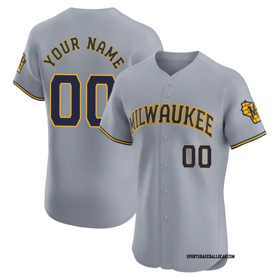 Custom Men's Milwaukee Brewers Gray Elite Road Jersey