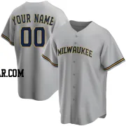 Custom Men's Milwaukee Brewers Gray Replica Road Jersey