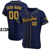 Custom Men's Milwaukee Brewers Navy Authentic Alternate Jersey