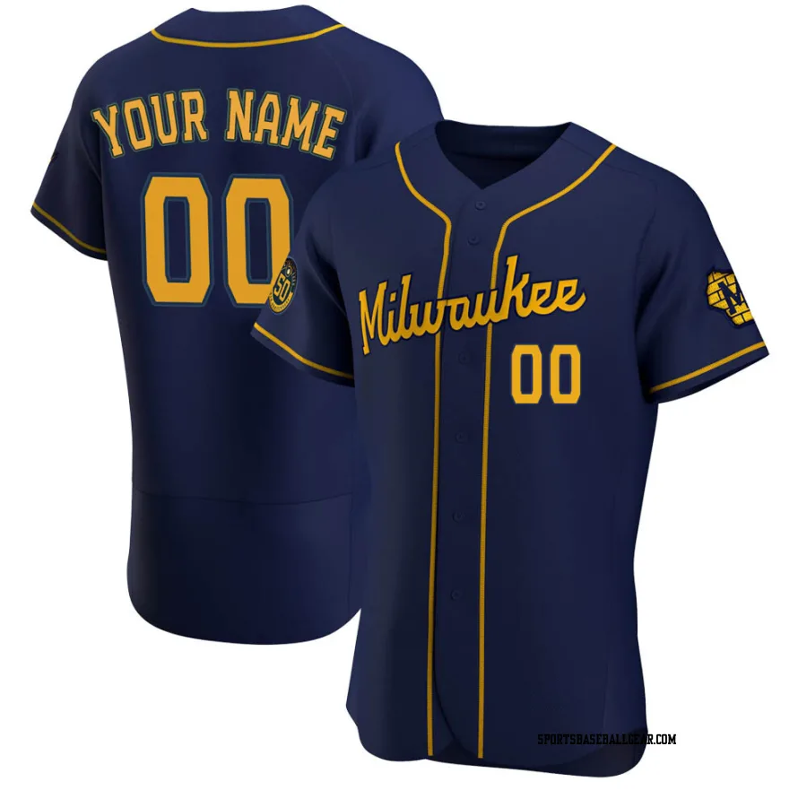 Custom Men's Milwaukee Brewers Navy Authentic Alternate Jersey