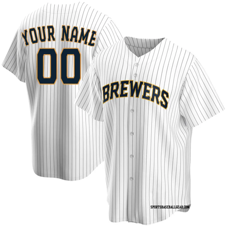 Custom Men's Milwaukee Brewers White Replica Home Jersey