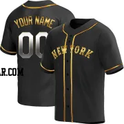 Custom Men's New York Mets Black Golden Replica Alternate Jersey