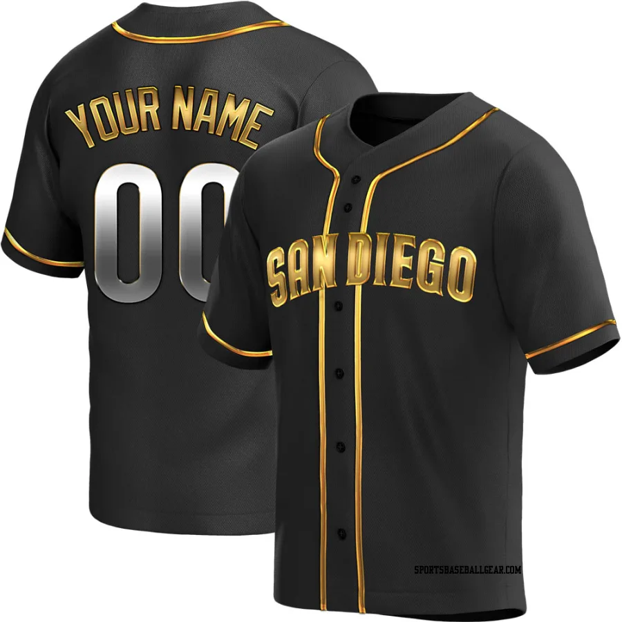 Custom Men's San Diego Padres Black Golden Replica Alternate Jersey