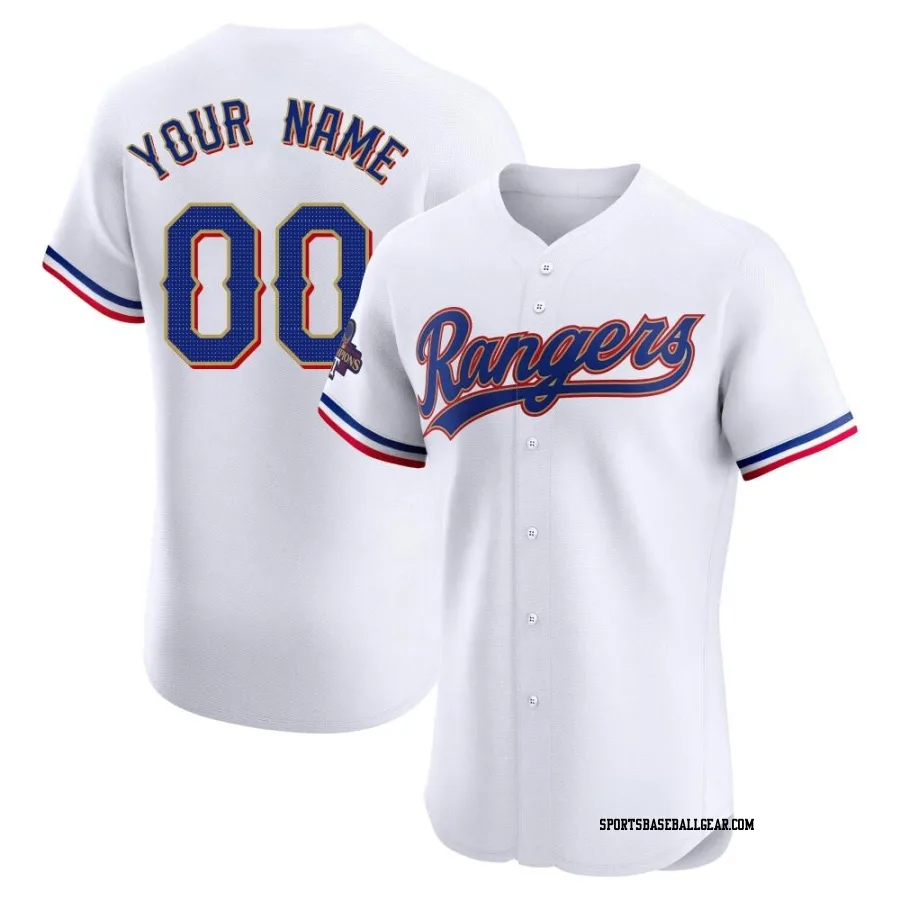 Custom Men's Texas Rangers Gold Elite White 2024 Collection Jersey