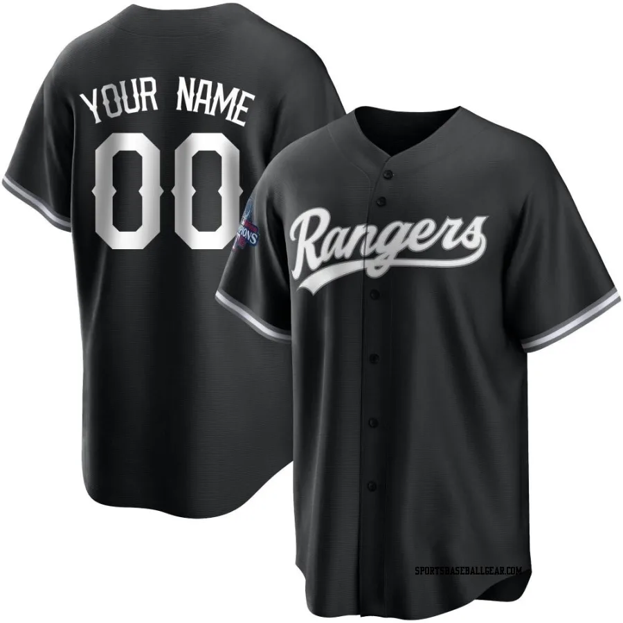 Custom Men's Texas Rangers White Replica Black 2023 World Series Champions Jersey