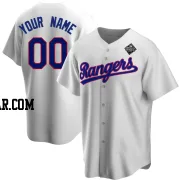 Custom Men's Texas Rangers White Replica Home Cooperstown Collection 2023 World Series Jersey