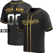 Custom Men's Washington Nationals Black Golden Replica Alternate Jersey