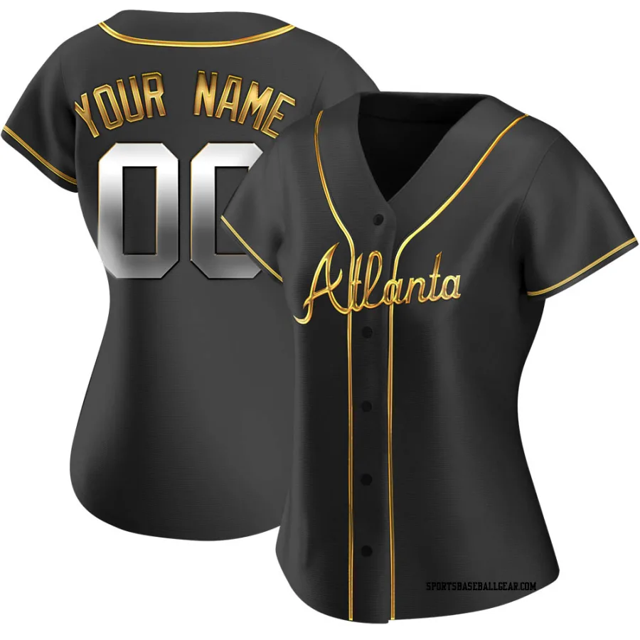 Custom Women's Atlanta Braves Black Golden Replica Alternate Jersey